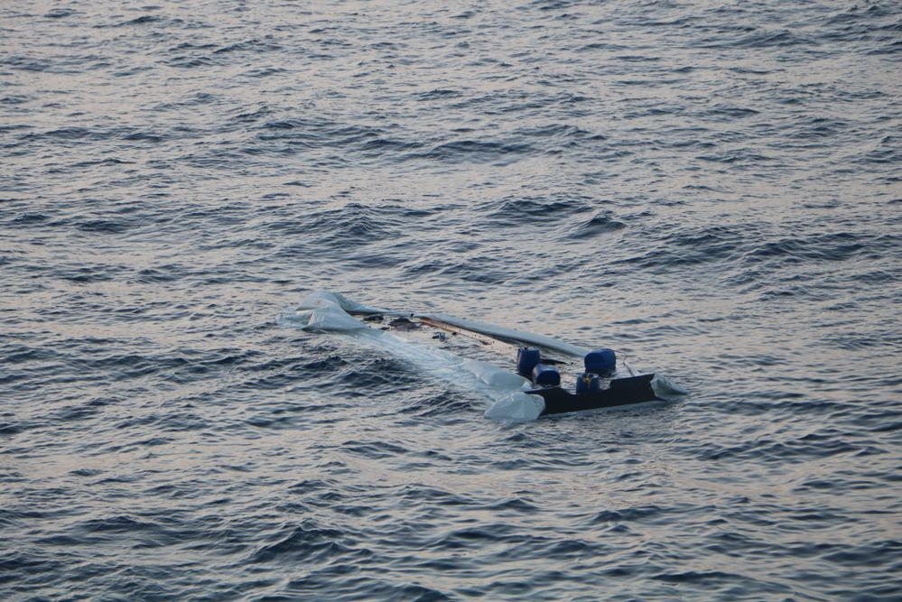 The MSF team finds an empty rubber boat after responding to an alert of a boat in distress off the Libyan coast. (Geo Barents, February 2022, @Julie Melichar)