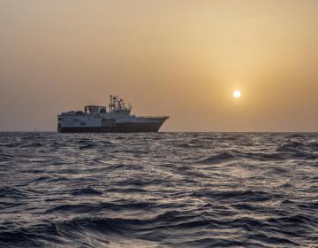 Geo Barents patrols the search and rescue region at sunset. (June 2022, @Anna Pantelia)