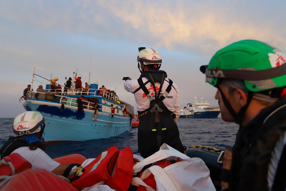 Following an alert from the Alarm Phone, a hotline for boatpeople in distress, the MSF team rescues 300 people, including 52 women and girls – three of them pregnant - and 77 minors, from an overcrowded boat in distress located in the international waters off Malta. (Geo Barents, May 2023, @Skye McKee)