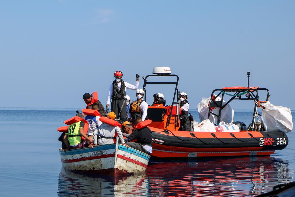The MSF team rescues a boat in distress with 11 people on board. (Geo Barents, June 2021, @Avra Fialas)